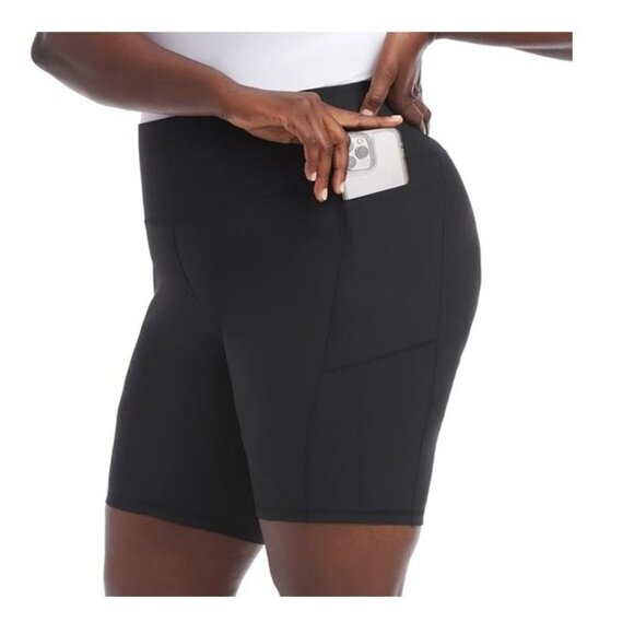 DANSKIN Womens New Active High Waist Pockets Black Stretch Workout Bike Shorts - Picture 6 of 9